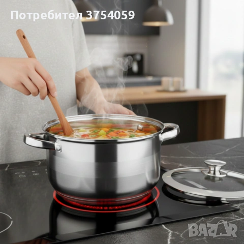 Тенджера с кошница за пържене и стъклен капак Cheffinger Ø24 см–инокс,6,5 л,за всички котлони, снимка 4 - Съдове за готвене - 53174437