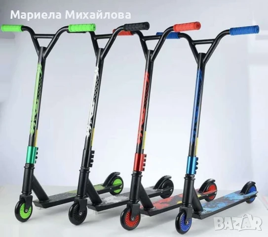 Усилена тротинетка за трикове с метална спирачка и гумени ръкохватки., снимка 1