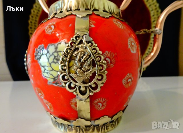 Чайник,кана Тибет от порцелан,мед и месинг. , снимка 8 - Антикварни и старинни предмети - 37512660