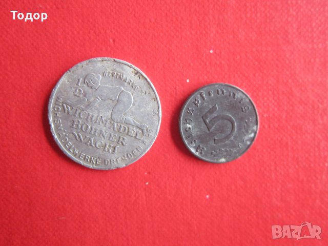 Рядък немски жетон 5 пфенинг 1940 райх, снимка 3 - Нумизматика и бонистика - 33178149