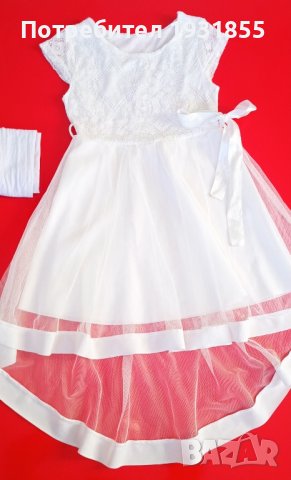 Бяла рокличка+чорапогащник, снимка 6 - Детски рокли и поли - 43943855