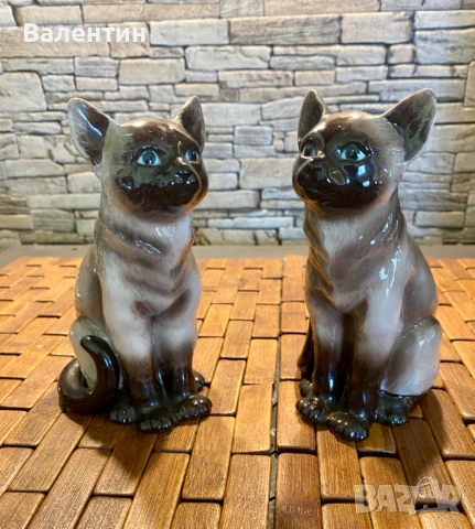 #0012# Сдвоени порцеланови фигурки "Сиамски котки". Перфектно състояние. Германия 70-те години.
