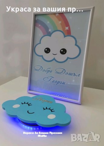 Украса За посрещане на новородено бебе у дома на тема "Облаче" * надпис * украса За маса * облаче ла, снимка 6 - Други - 32593727