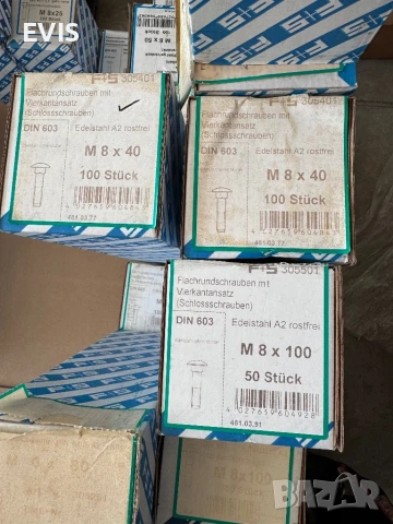 Коларски болтове DIN 603 – различни размери, нови (100% неръждаеми)