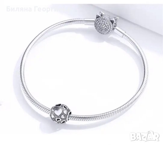 Сребърен талисман за гривна Пандора Сърца Модел 084, снимка 4 - Гривни - 43465376