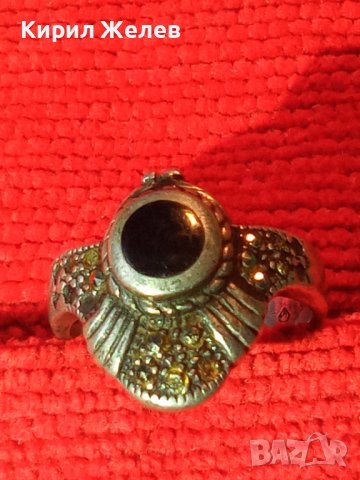 Старинен МАРКОВ Скъпоцн. СРЕБЪРЕН АРТ ДЕКО ПРЪСТЕН СРЕБРО 925 АНГЛИЯ с МАРКАЗИТИ и ЧЕРЕН ОНИКС 40595, снимка 4 - Антикварни и старинни предмети - 42599769