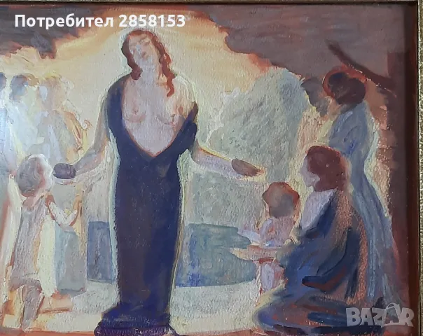 Стара картина гваш, снимка 6 - Антикварни и старинни предмети - 49337291