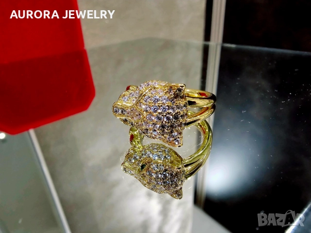 CARTIER Panthere de Cartier Gold Paved Head Diamonds Пръстен, снимка 5 - Пръстени - 52888473