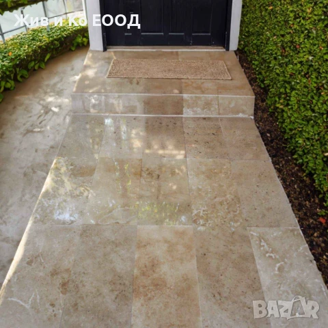 Травертин шлайфан 30×60×1.2 см + френч патерн и стъпала, снимка 5 - Облицовки - 50986020