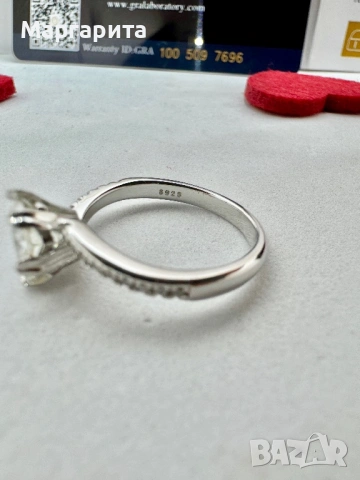 Сребърен пръстен с мойсанит (диамант) 1 карат, снимка 6 - Пръстени - 53205685