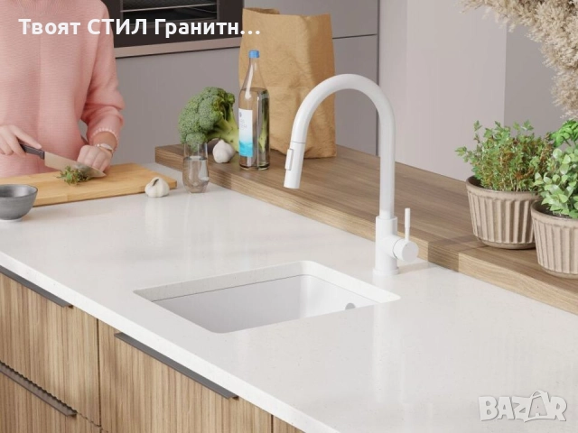 Бяла кухненска мивка за вграждане под плот Венеция 50 XL 460x440 мм