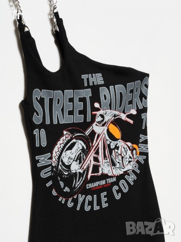 - 30 % Мини рокля с верижки и детайлен щампа - Черна, снимка 3 - Рокли - 51486921