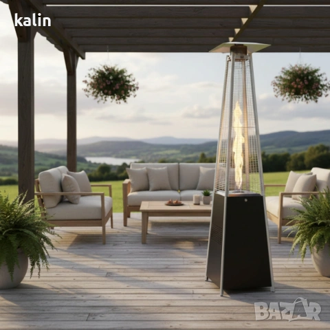 Газов отоплител-чадър 13 kW, 227 см – външен газов отоплител с калъф и защити + маймунка , 