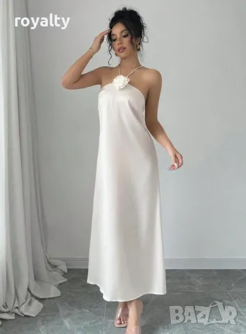 Елегантна сатенена рокля с флорален декор в кайсиев цвят 🥥, снимка 4 - Рокли - 49205532