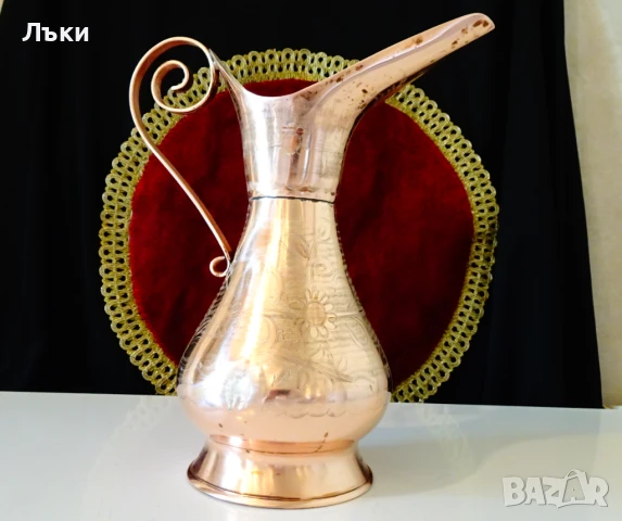 Медна кана,релефно писана,чиста червена мед. , снимка 3 - Антикварни и старинни предмети - 51265943