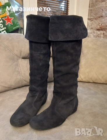Тъмносини дамски ботуши от естествен велур, номер 39, снимка 3 - Дамски ботуши - 52455217
