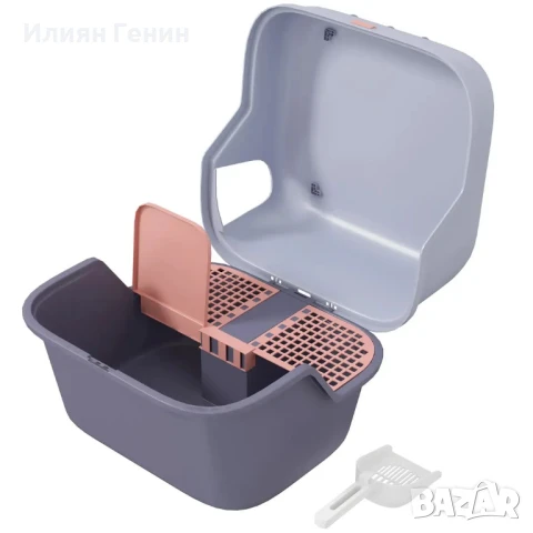 PawHut Кутия за котешка тоалетна с капак и лъжичка, Лесна за почистване, Заключваща се, Лилава, снимка 10 - За котки - 50479936