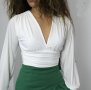 Елегантна блуза,  скъсена дължина, цвят бял, снимка 2