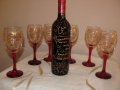 Ръчно рисуван комплект за имен ден-чаши за вино и бутилка,цена 60лв, снимка 1 - Декорация за дома - 34836949
