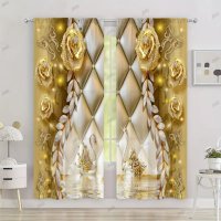 2бр. Елегантна завеса с щампа на златни цветя и пеперуди за домашен декор, 5размера, снимка 5 - Пердета и завеси - 43801968