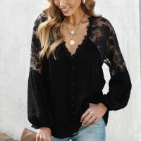 Ефектна дамска блуза в черно, снимка 2 - Блузи с дълъг ръкав и пуловери - 43259178