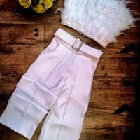 Бюстие с естествени пера и елегантен панталон , снимка 1 - Корсети, бюстиета, топове - 35021144