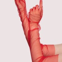 дълги червени ръкавици от тюл, снимка 3 - Ръкавици - 44133891