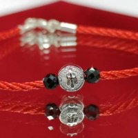 Дамска гривна червена корда със сребърно мънисто и шпинел, снимка 6 - Гривни - 28024380