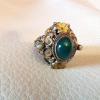 Стар авторски масивен сребърен пръстен с естествени перли и позлата, снимка 6 - Пръстени - 28452252