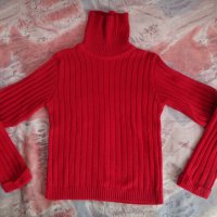 Червен плетен пуловер, снимка 1 - Блузи с дълъг ръкав и пуловери - 27592786
