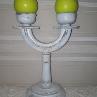 Шаби-шик дървен свещник в комплект с 2 свещи, снимка 1 - Декорация за дома - 26627989
