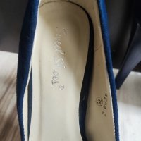 Сини велурени токчета, снимка 6 - Дамски обувки на ток - 43158950