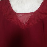 РАЗКОШНА! ВПЕЧАТЛЯВАЩА! УНИКАЛНА червена рокля по тялото с тюл, дантела и камъчета по нея, снимка 12 - Рокли - 42999178