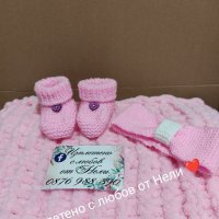 Бебешки плетени комплекти чорапи ,лента за глава,пелена , снимка 1 - Други - 34780011
