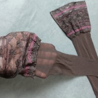 М/L нови силиконови чорапи в кафяво с богата дантела, снимка 6 - Бельо - 43218594