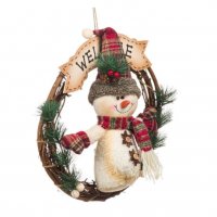Коледен декоративен дървен венец, Снежен човек, Добре дошли , снимка 2 - Декорация за дома - 34740569