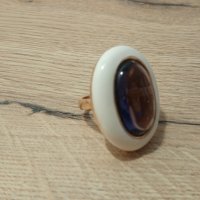 Сребърен пръстен с лилав камък, емайл и позлата, снимка 4 - Пръстени - 44042932