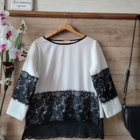 Бяла блуза с дантела , снимка 1 - Блузи с дълъг ръкав и пуловери - 43961535