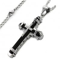 Jesus Crystal Cross / Кръстче с камъни - Black / Silver, снимка 3 - Колиета, медальони, синджири - 32702393