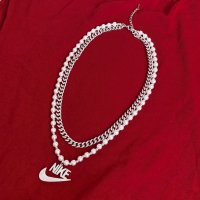 Nike Гердан Колие Найк с Перли Метален 2в1 Верижка Синджир Necklace , снимка 3 - Колиета, медальони, синджири - 35528007