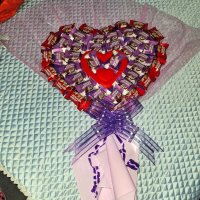 Букет сърце "MY LOVE" от шоколадови вафлички, снимка 3 - Романтични подаръци - 44071392