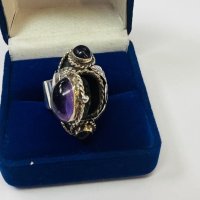 Сребърен пръстен с аметисти и тайник, снимка 3 - Пръстени - 43183075