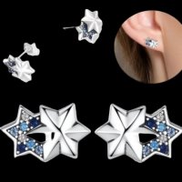 Дизайнерски модел сребърни обеци Пандора звезди plein с кристали,blue/нови, снимка 1 - Колиета, медальони, синджири - 43034883