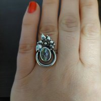 Сребърен пръстен с кралски седеф , снимка 2 - Пръстени - 44113471