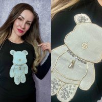 НАМАЛЕНИЕ! Еластична Блузка Bear с камъни и перли, снимка 1 - Блузи с дълъг ръкав и пуловери - 44019873