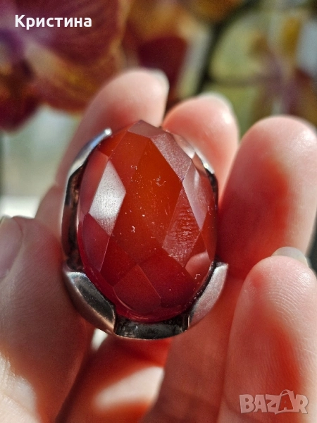 Масивен сребърен пръстен с Карнеол, снимка 1
