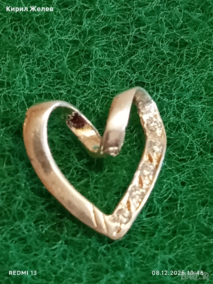 Сребърно колие във формата на сърце с кристали ювелирна изработка 37659, снимка 1