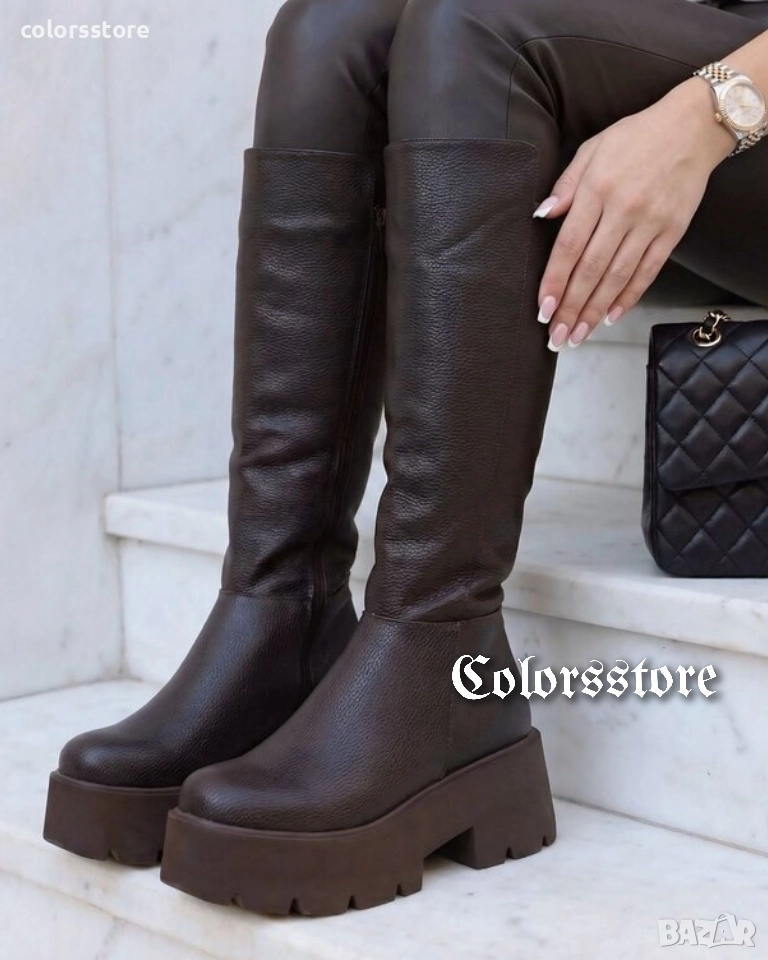 Ботуши на платформа - кафява кожа - BG20 , снимка 1