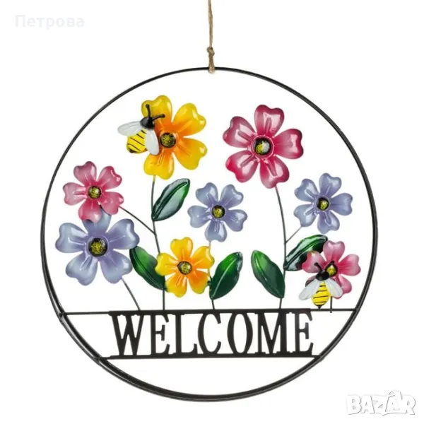 Табела "Welcome"-37 см./табела "Добре дошли"/кръгла метална табела/, снимка 1
