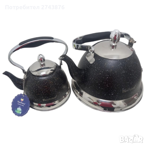 Комплект чайници Haus Roland 3л. и 1л.,С цедки,Индукционно дъно,Черни, снимка 1
